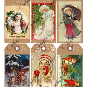 Digital Christmas Tags   Printable Vintage Victorian Christmas Children Gift Tags-  Collage Sheet