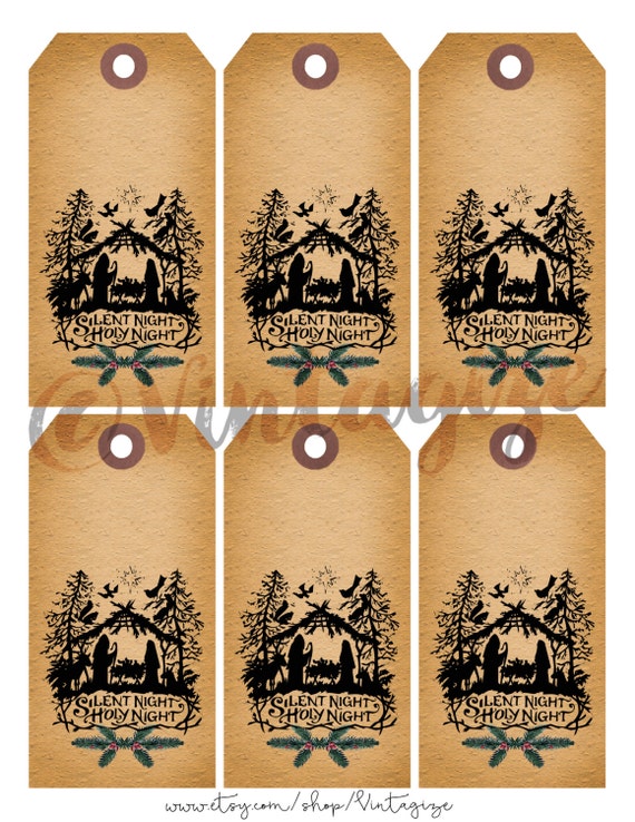 printable christmas nativity gift tags instant download rustic etsy