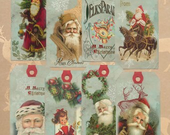 Digital St Nick Father Christmas Santa Printable Tags. 8  Printable Vintage Victorian Classy Shabby Chic Collage Sheet  INSTANT DOWNLOAD