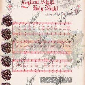 SOFORTIGER digitaler DOWNLOAD Stille Nacht druckbare Jahrgang Weihnachten Noten für Karten, Tags, Scrapbook Papier, Stoff-Transfer