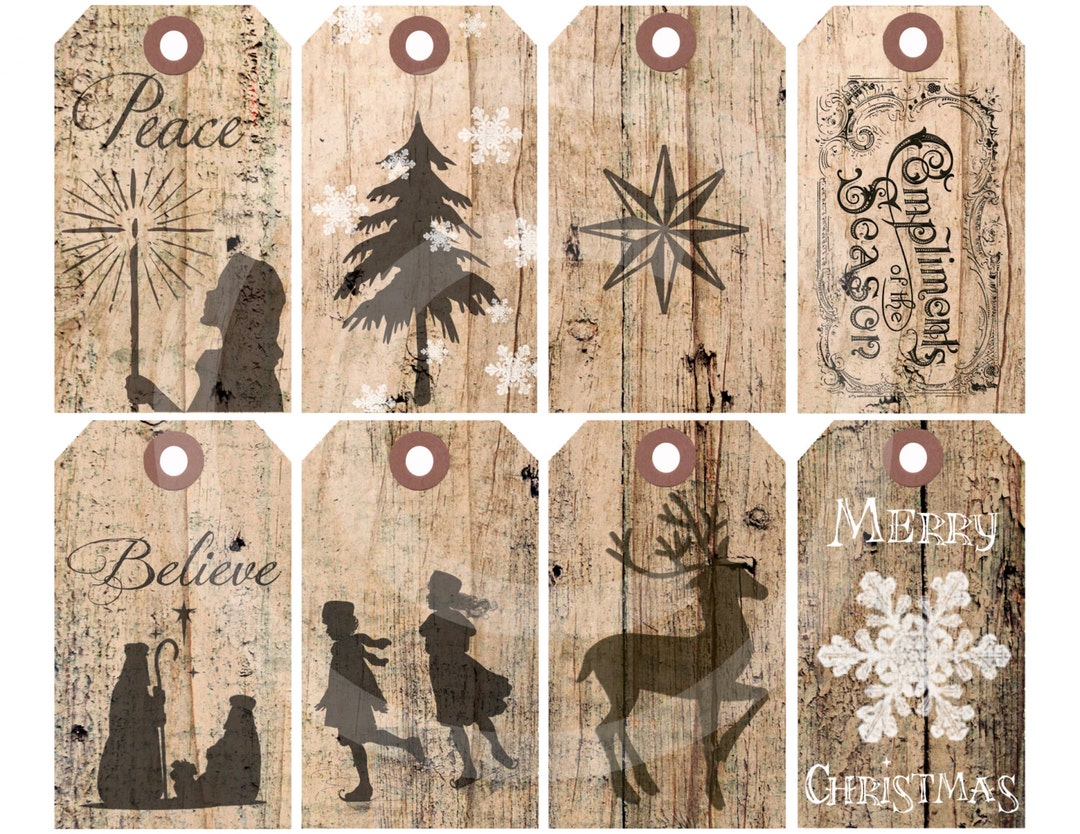 Printable Christmas Holiday Gift Tags Digital Rustic Country Natural ...