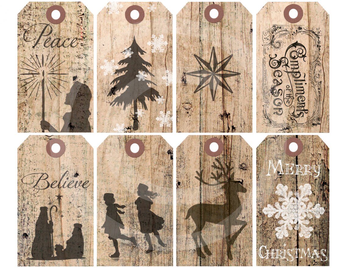 Printable Christmas Holiday Gift Tags Digital Rustic Country Natural ...