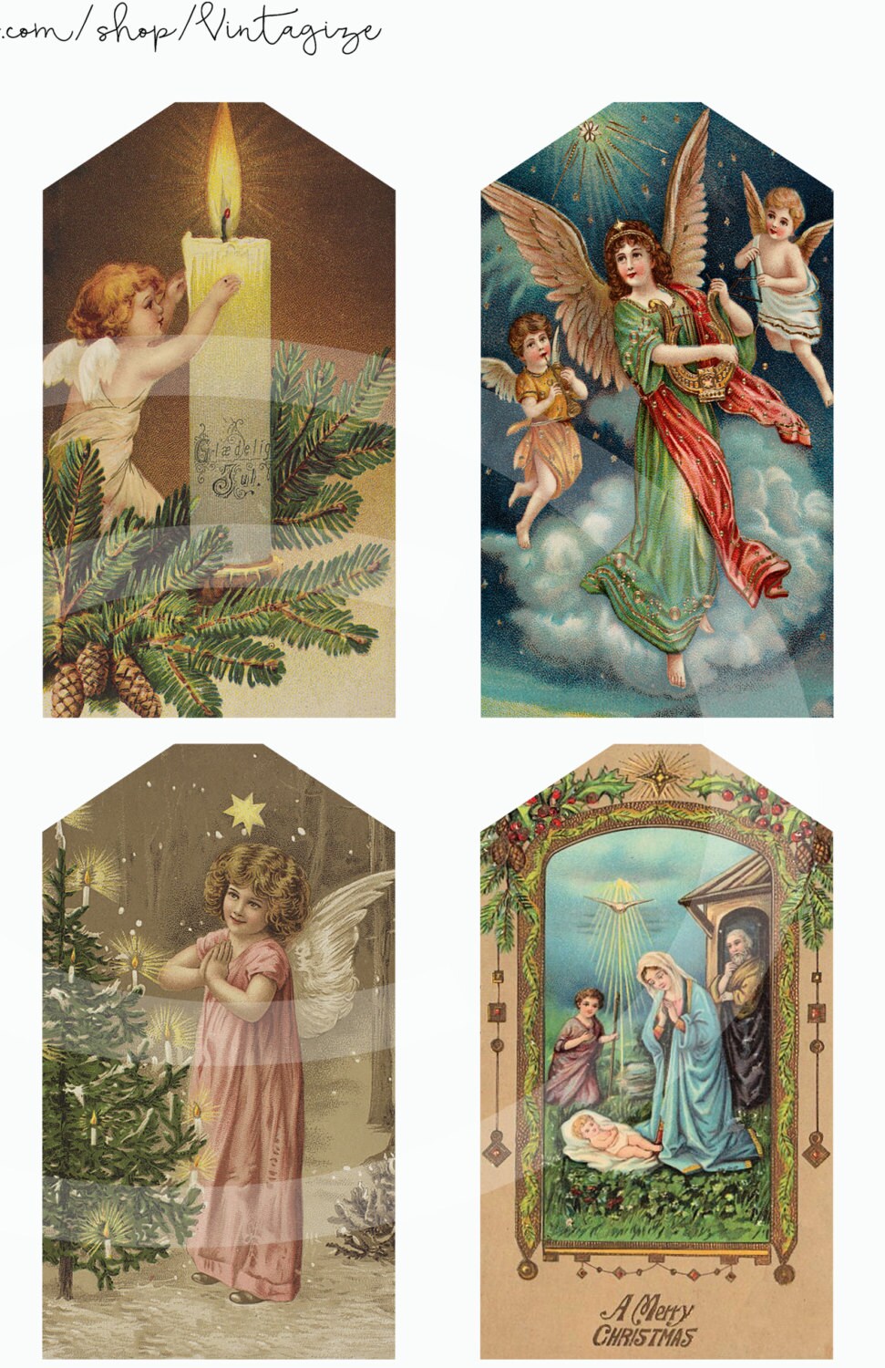Christian Christmas Printable Nativity Tags Vintage Angel Victorian ...