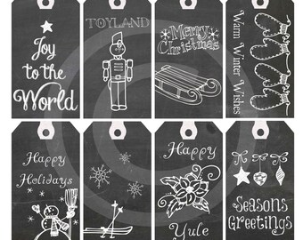 Printable Chalk Board Christmas Gift Tags Digital Download Holiday Winter Tags Instant Download
