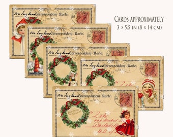 Christmas Digital Printable 5 Vintage Gift Tags Post Cards for Transfer, Altered Art, Scrapbooking.  Original DOWNLOAD Digital Collage Sheet