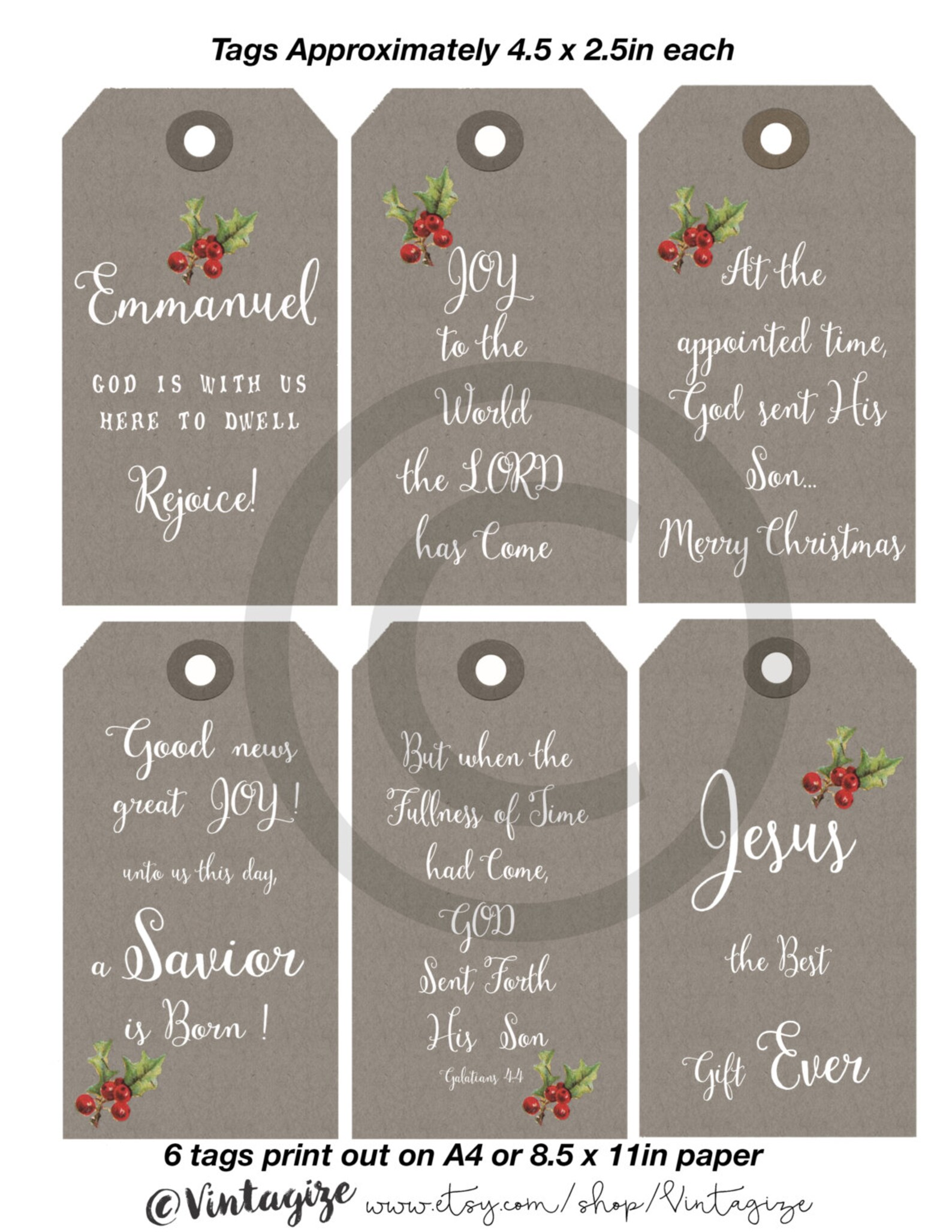 Printable Christmas Christian Religious Gift Tags. Neutral Kraft Paper ...