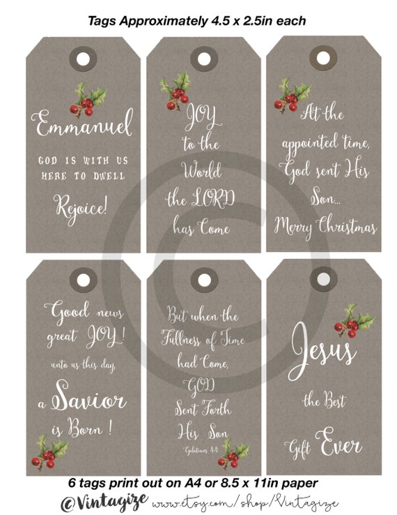 Printable Christmas Christian Religious Gift Tags. Neutral Kraft Paper Tags  INSTANT DOWNLOAD Original Printable Nativity Collage