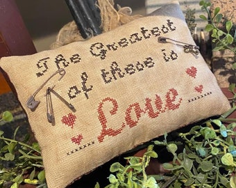 YOU Download PDF Cross Stitch Pattern Chart | Greatest of These | Valentine | Valentine's Day | Pillow Tuck | Pin Keep| Framed Stitchery |