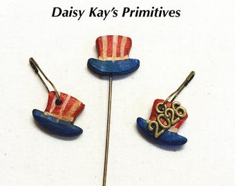Patriotic Charm Pin | Uncle Sam | Cross Stitch Embellishment | Stick Pin Pick | Zipper Pull | Scissor Fob