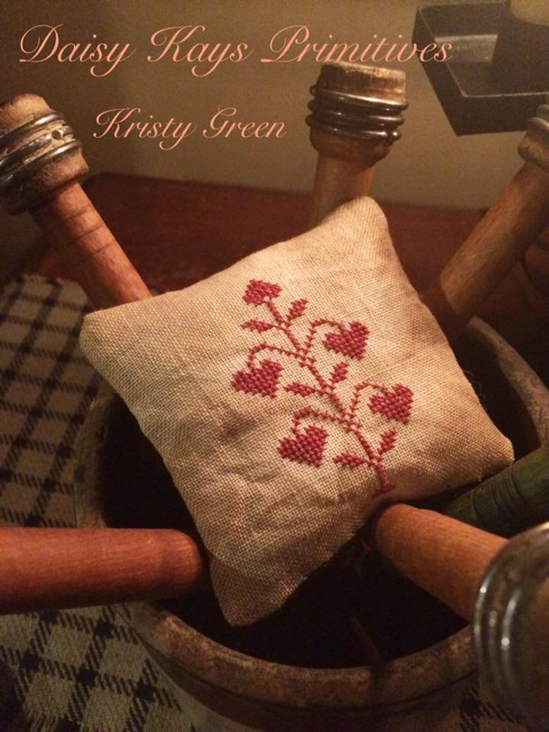 Colonial Primitive Cross Stitch Valentines Day Decor Etsy