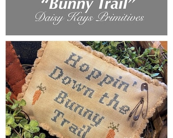 YOU Download PDF Pattern Chart | Cross Stitch | Bunny Trail | Pillow Tuck Pin Keep | Primitive Prim Decor | Stitchery