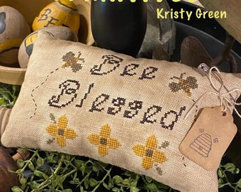 YOU Download PDF Pattern Chart | Cross Stitch | Bee Blessed | Primitive Prim | Sampler Stitchery | Pillow Tuck | Pin Keep