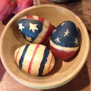 Primitive Patriotic Americana 4th of July Decor | Red White Blue | Egg Bowl Fillers | Paper Mache |Summer | Flag Stars Stripes | Tiered Tray