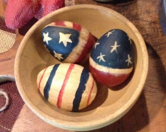 Primitive Patriotic Americana 4th of July Decor | Red White Blue | Egg Bowl Fillers | Paper Mache |Summer | Flag Stars Stripes | Tiered Tray