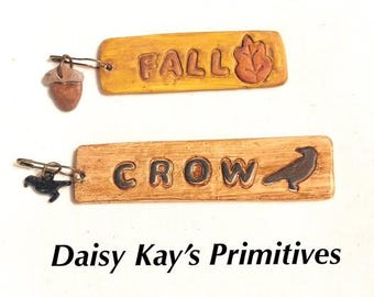 Charm Pin Tag | Crow Fall Acorn Leaf | Cross Stitch Accessory Embellishment