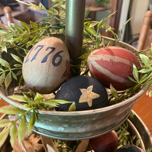 Primitive Decor | Americana | Patriotic | USA | Bowl Fillers | Red White Blue | 4th of July | Prim Flag | Tiered Tray | Painted Egg