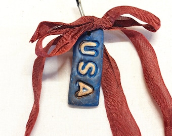 Charm | Pin | Tag | Embellishment | USA Patriotic Americana | Cross Stitch | Pin Pillow Cushion Keep | Pull Fob