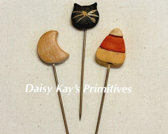 Pins Charms | Halloween | Black Cat Candy Corn Moon | Cross Stitch Embellishment | Stick Pin Pick