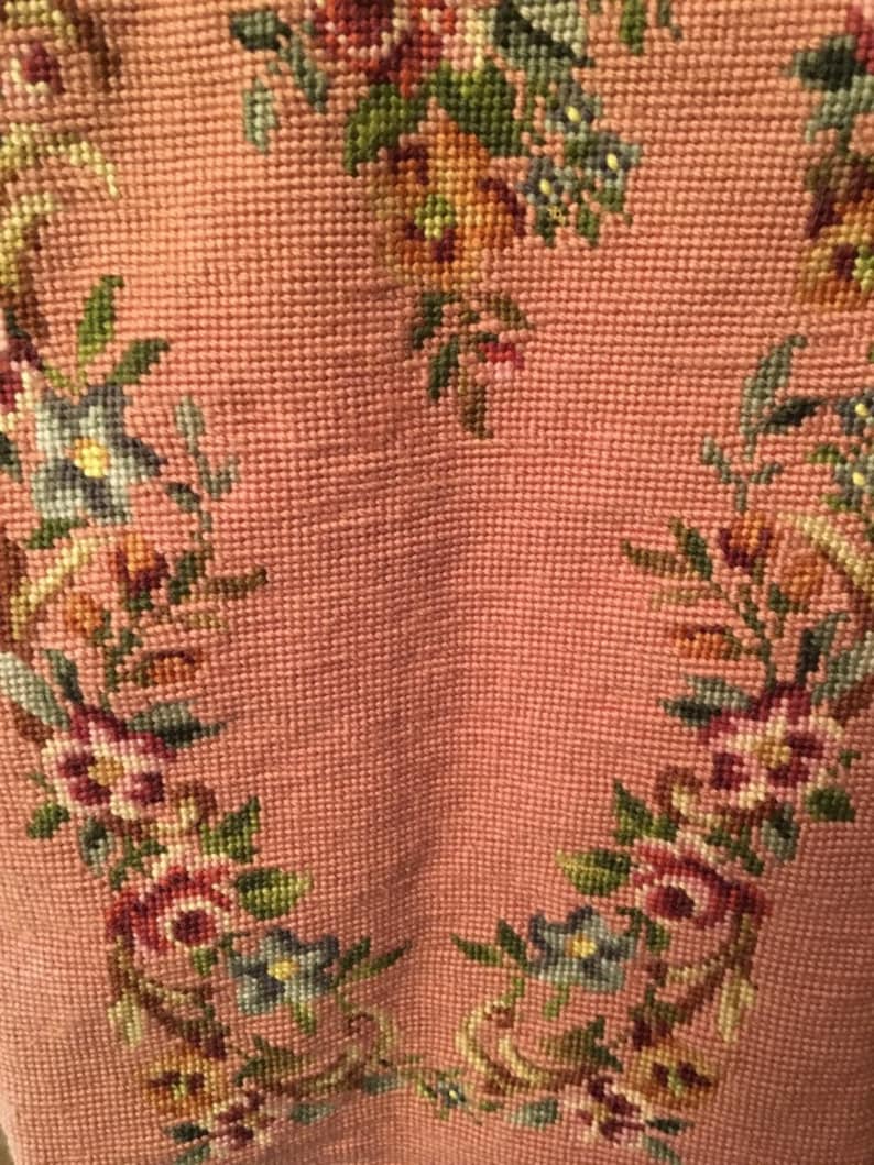 Carpet Bag with Vintage Needlepoint Pink Mauve Floral Sew Bee Mine One of a Kind Wearable Art Vintage Style