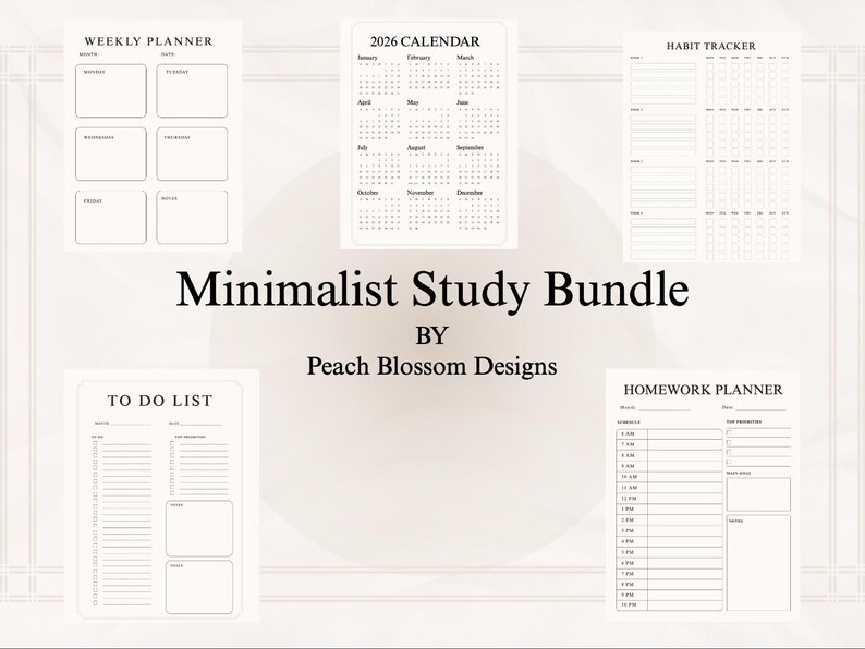 Minimalist Study Planner Bundle | Student Homework Tracker (digital ...