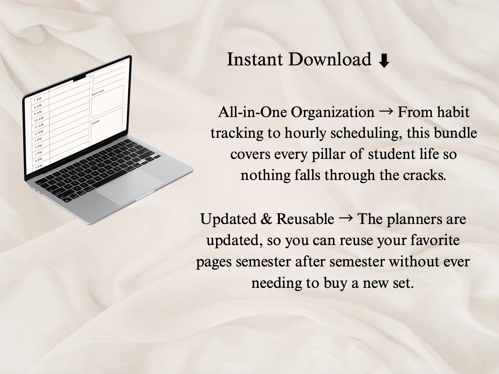 Minimalist Study Planner Bundle | Student Homework Tracker (digital ...