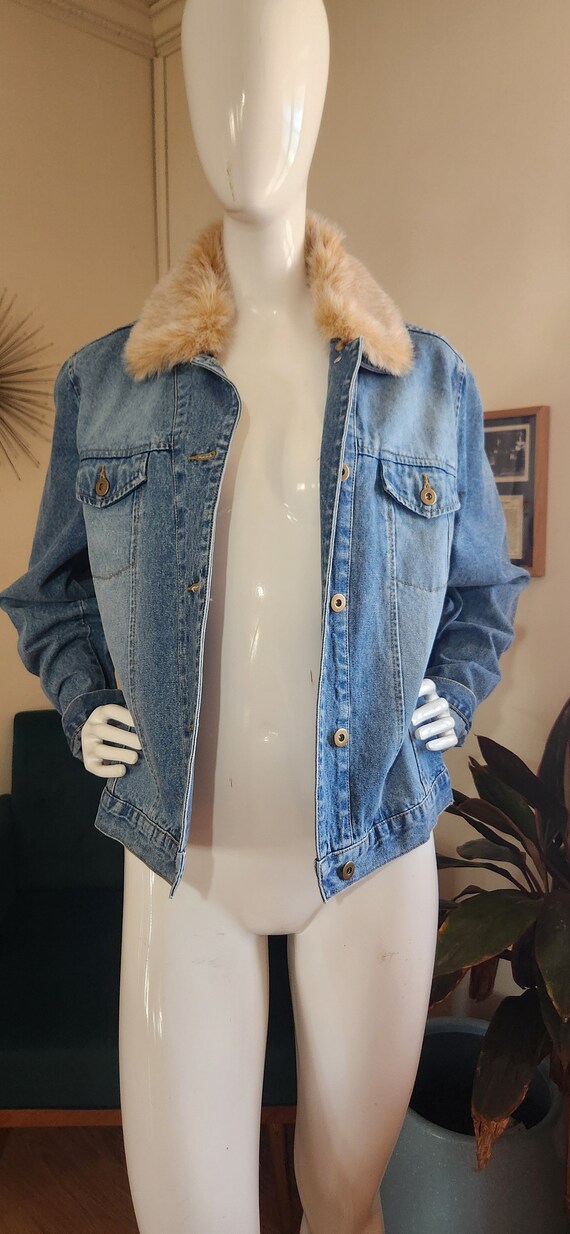 Vintage Demin and Faux Fur Lined Collar Jacket - image 3