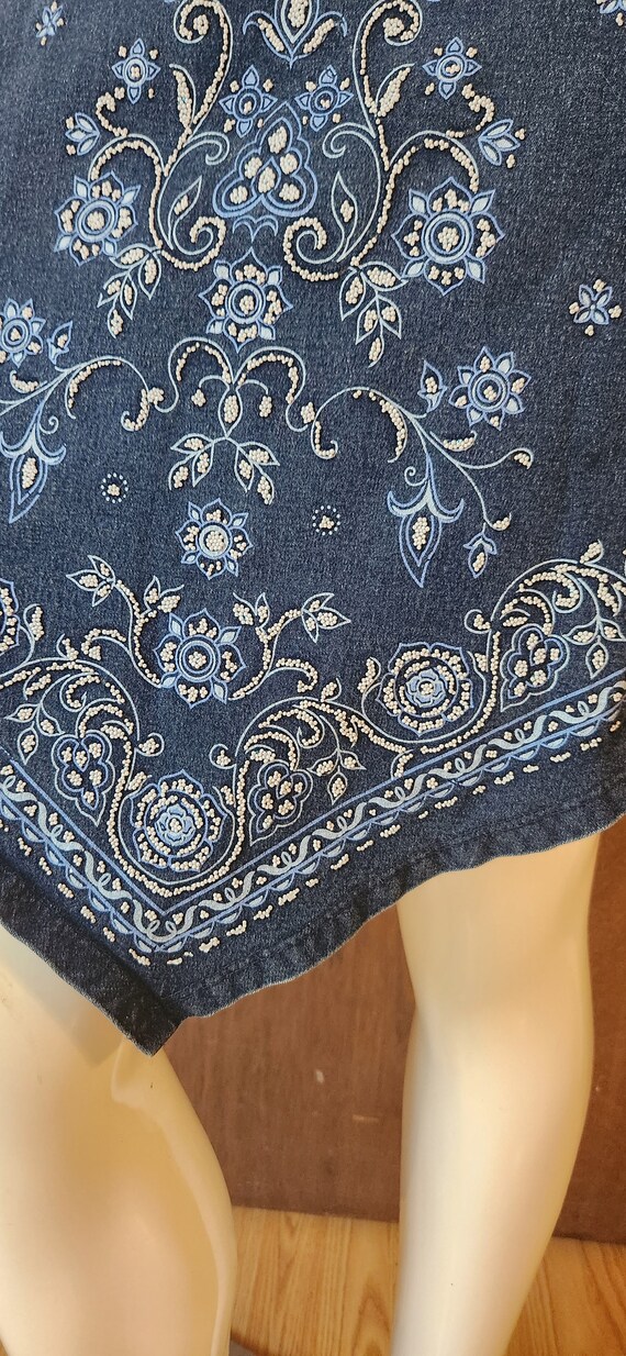 1990s Vintage Stretchy Denim Beaded Bandana Paisl… - image 3