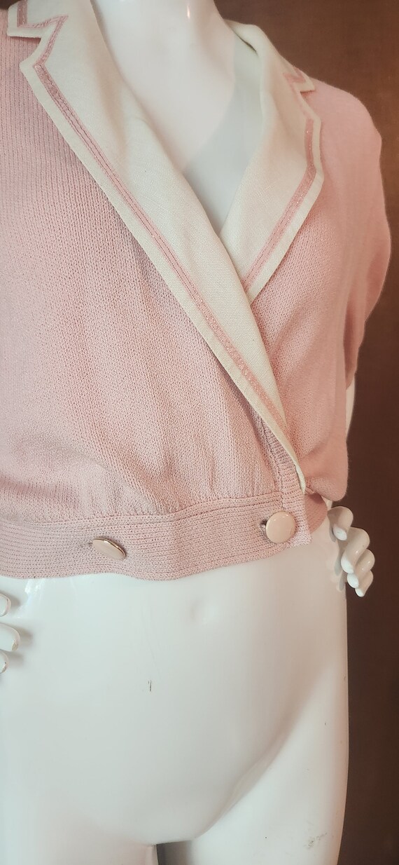 1980s Pastel Pink Crop Collared Sweater - Saks Fi… - image 2