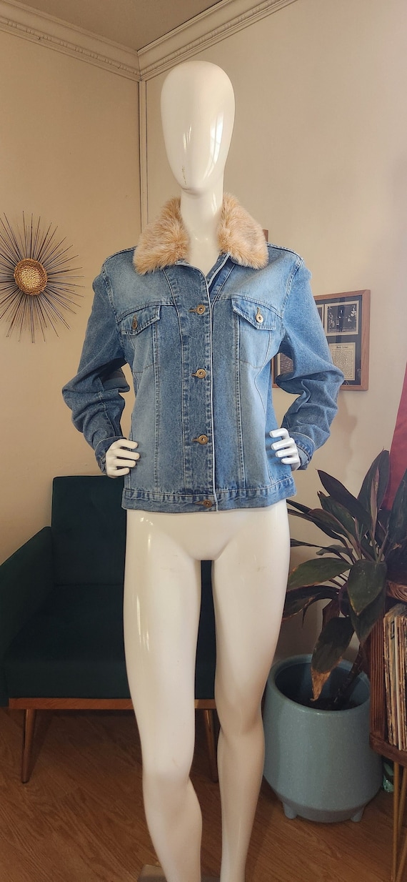 Vintage Demin and Faux Fur Lined Collar Jacket - image 1