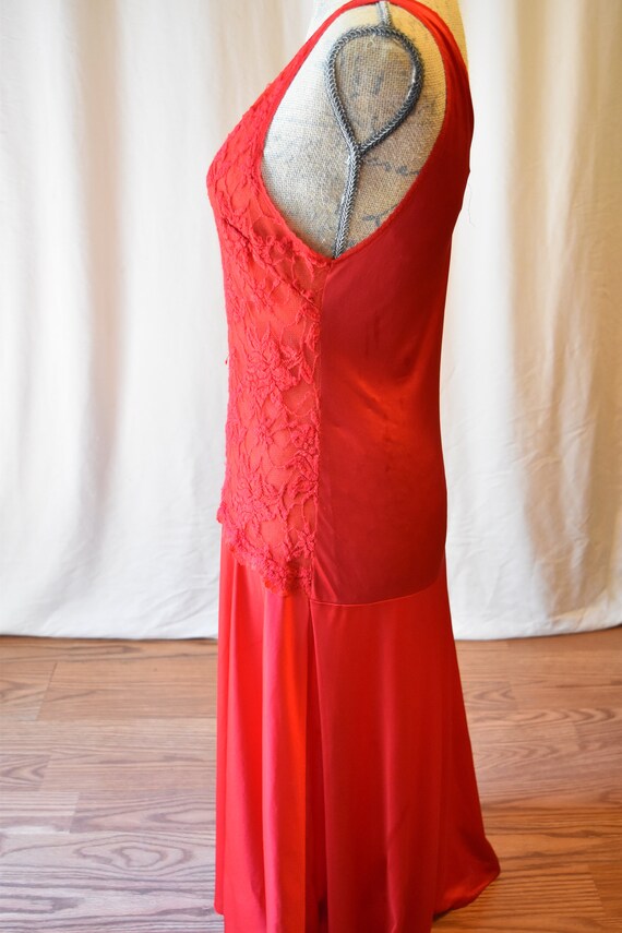 Vintage Red Lace Flowy Nightgown - image 4