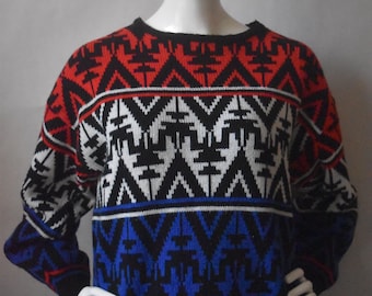 Vintage Southwestern Sweater- Red, Black, White and Blue