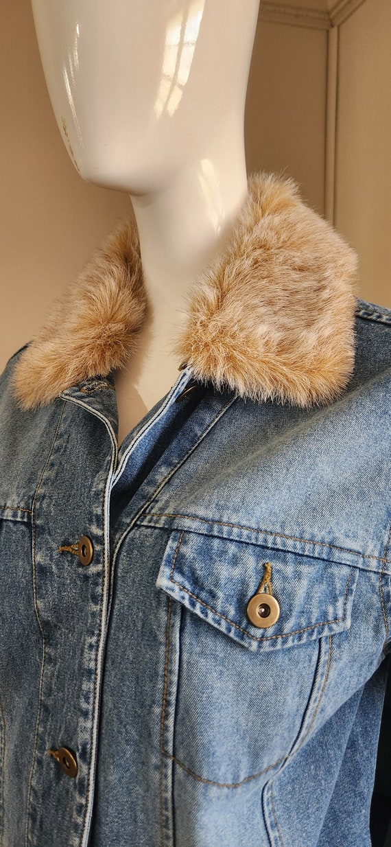 Vintage Demin and Faux Fur Lined Collar Jacket - image 5