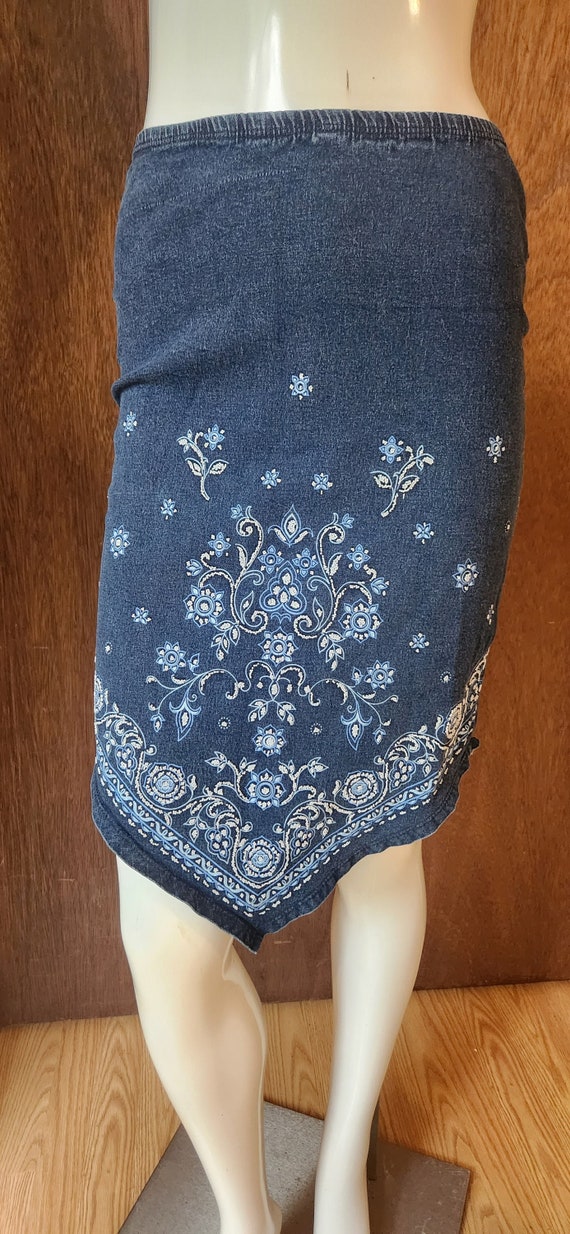 1990s Vintage Stretchy Denim Beaded Bandana Paisle