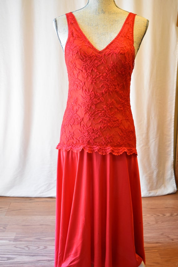 Vintage Red Lace Flowy Nightgown - image 2