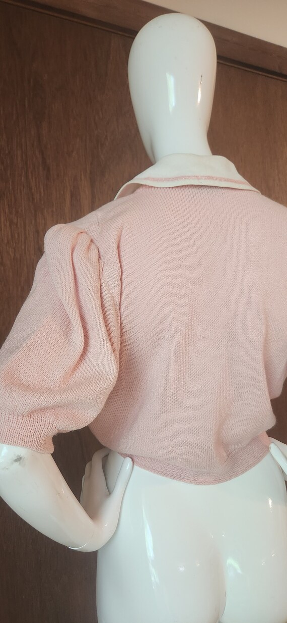 1980s Pastel Pink Crop Collared Sweater - Saks Fi… - image 3