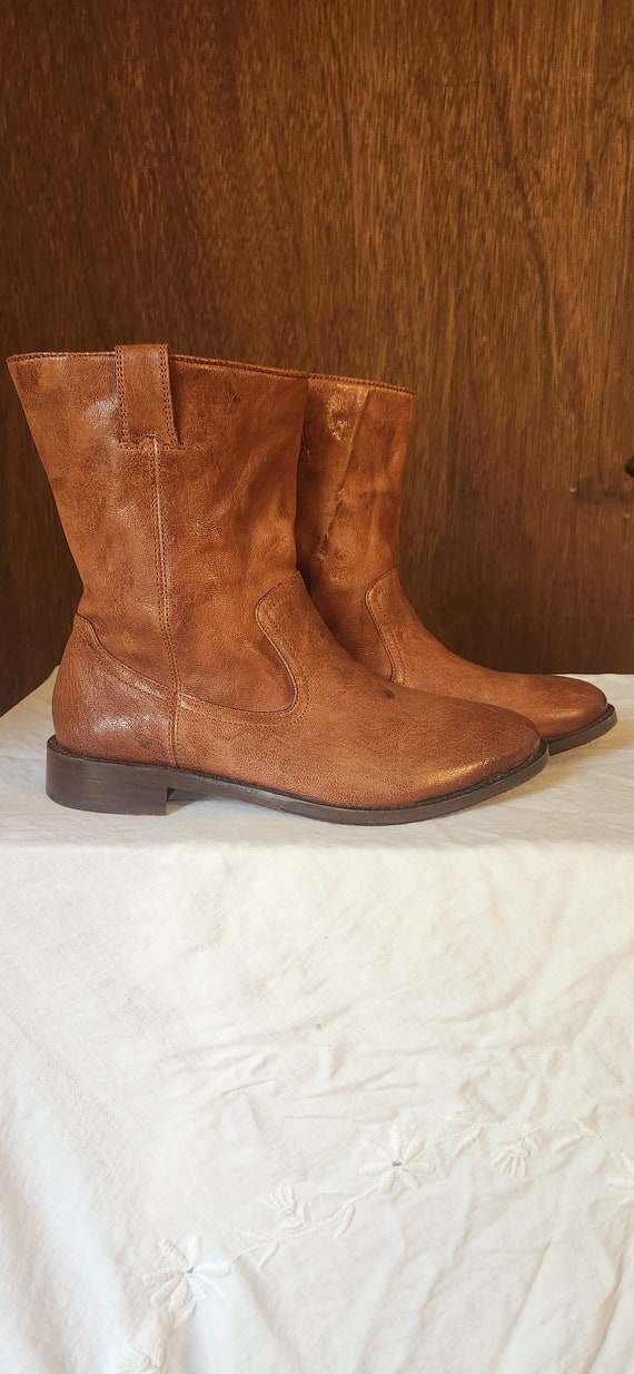 Vintage Brown Genuine Leather Cowgirl Boots