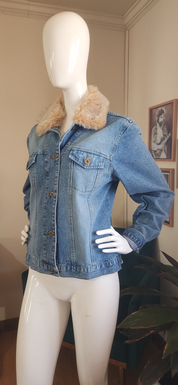 Vintage Demin and Faux Fur Lined Collar Jacket - image 2