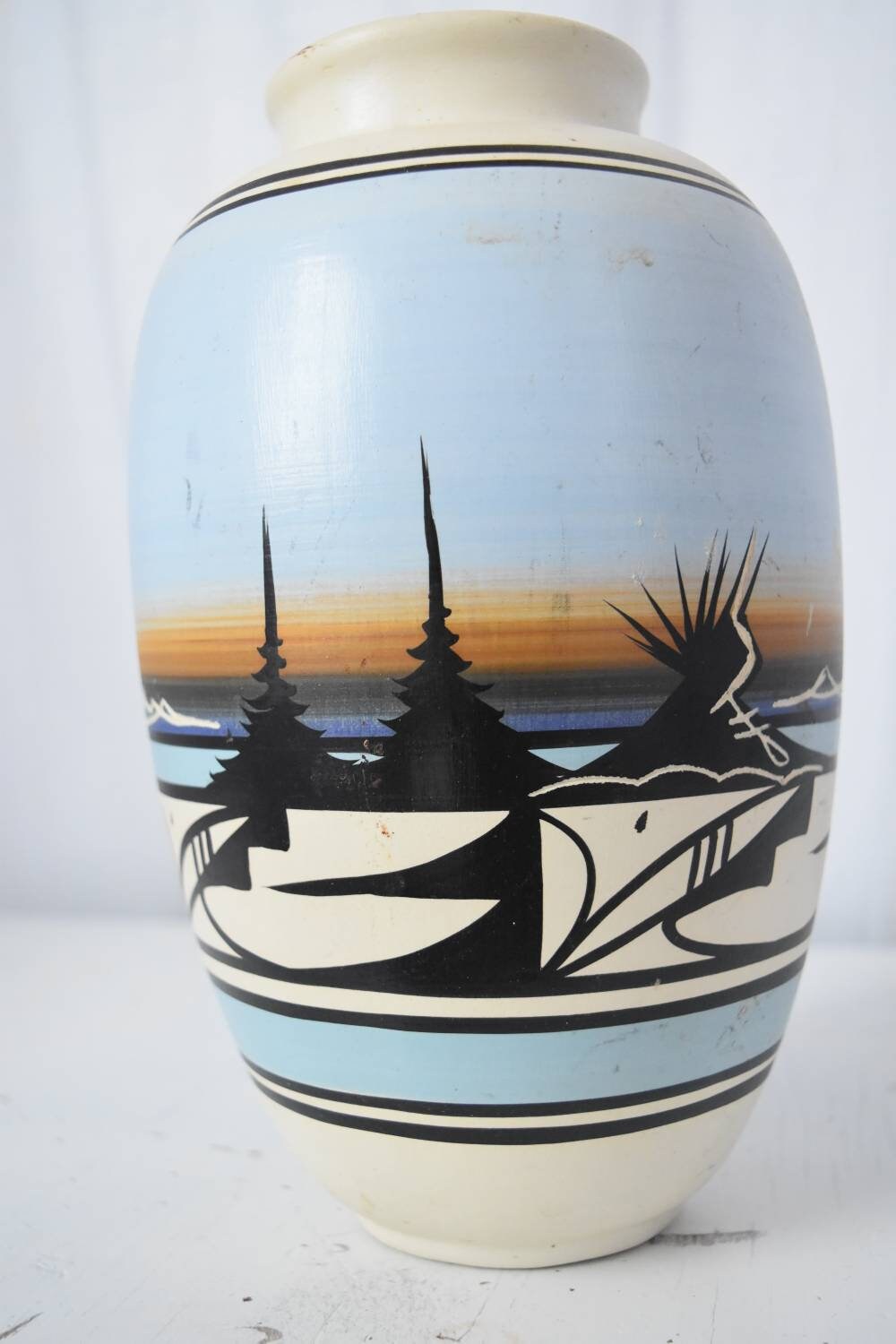 Vintage Hand Painted Native American Fine Art Pottery Vase Etsy