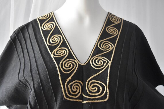 Vintage Black Cotton Embroidered Kaftan Dashiki - image 1