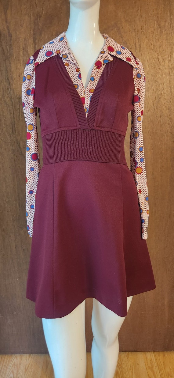 1970s Vintage Collar Long-Sleeved Mini Dress