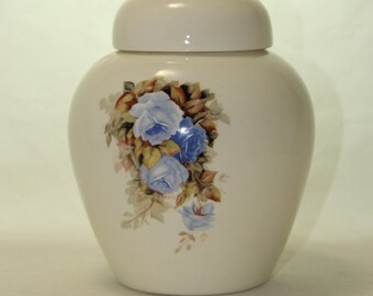 Blue Roses Cremation Urn, Handmade Ceramic Pet/Keepsake Urn