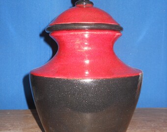 Red and black shimmering cremation urn, Ceramic jar with lid,urn, Jar with lid,large urn, large jar, art pottery, handmade