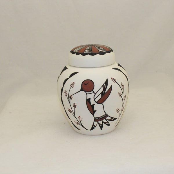 Native American Hand Painted Ceramic Cremation Urn for Ashes, Hummingbird Design Small Urn