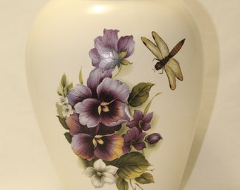 Cremation Urn Purple Pansy and Dragonfly, Adult Urn, Ceramic Jar with Lid,Large Urn for Human Ashes, Handmade