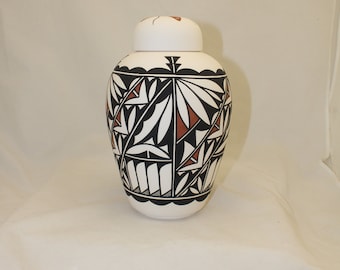 Native American Adult Urn, large traditional cremation urn hand painted art pottery, handmade