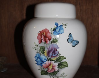 Sweet Pea Butterfly Cremation Urn, Large Ceramic Ashes Jar