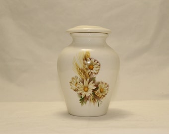 Keepsake Cremation Urn Daisy and Wheat Ceramic Jar with Lid, Pet Cat or Small Dog Urn, art pottery, handmade