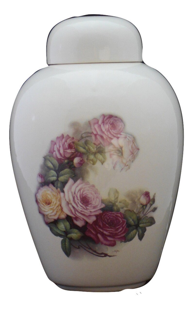 Roses Cremation Urn Ceramic Jar With Lid Adult Cremation Etsy