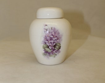 Violets on Ceramic Cremation Urn, Baby or Infant Urn, Small Cat Urn, Jar with lid, Keepsake urn, art pottery, handmade