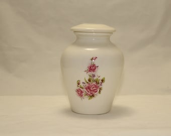 Pink Roses Ceramic Cremation Urn, Baby/Pet Keepsake, Handmade